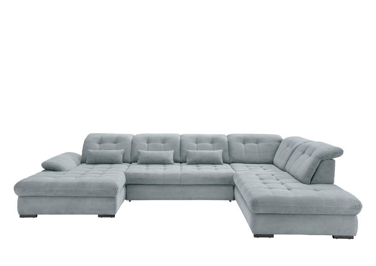 Wohnlandschaft mit Bettkasten Rigatti Hellblau B: 387 cm - Schwarz/Hellblau, MODERN, Textil (184/387/252cm) - Livetastic