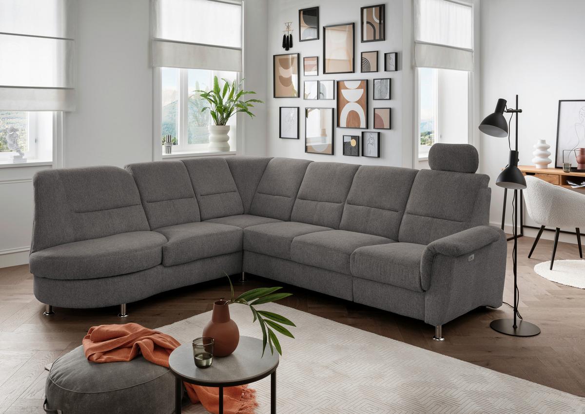 Ecksofa mit Relaxfunktion Parole Graubraun Chenille - Chromfarben/Graubraun, MODERN, Textil (236/275cm) - Livetastic