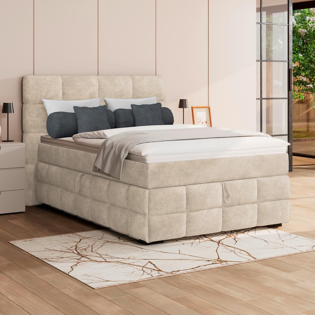 Čalouněná postel VEGA 140x200 cm, bílá - bílá/černá, Trend, dřevo/textil (140/200cm)