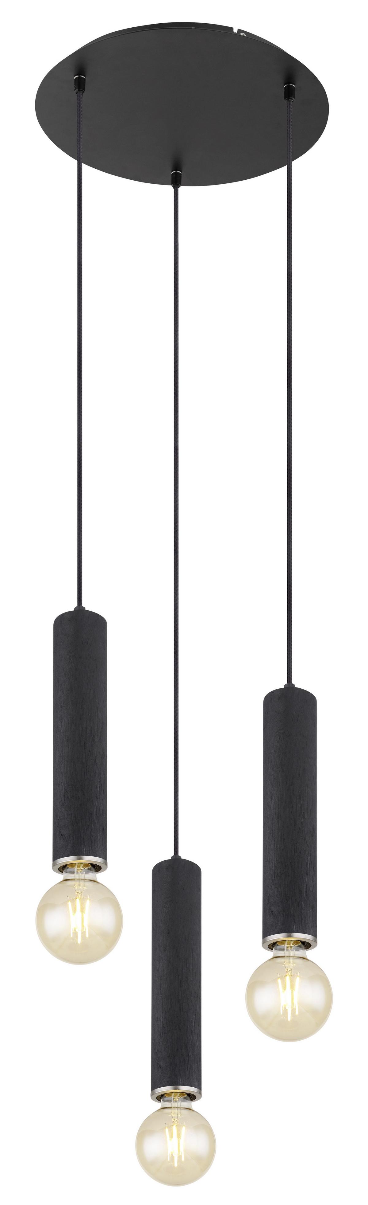 Hängeleuchte H: 160 cm 3-Flammig - Schwarz/Nickelfarben, Basics, Holz/Metall (35/160cm) - Globo
