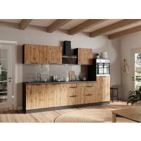 Küchenblock Liverpool Graphit/Eiche Dekor B: 300 cm - Schieferfarben/Eiche Wotan, Basics, Holzwerkstoff (300cm) - Held