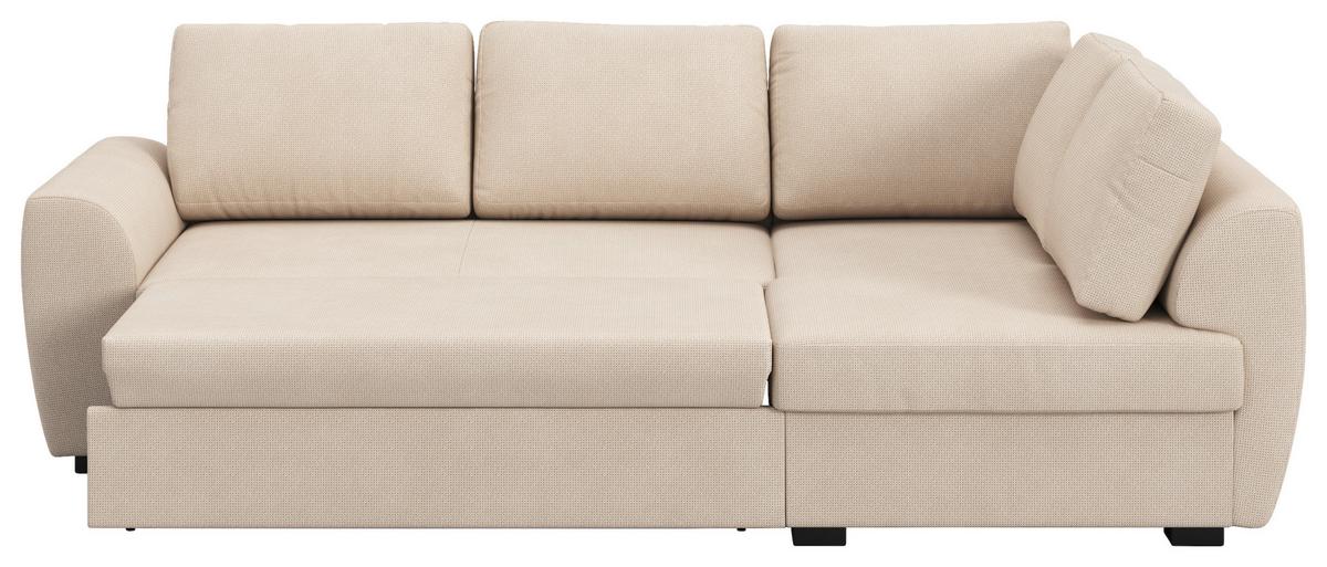 Ecksofa mit Bettfunktion Drift Microfaser natur, B: 253cm - Schwarz/Naturfarben, Trend, Textil (253/154cm)
