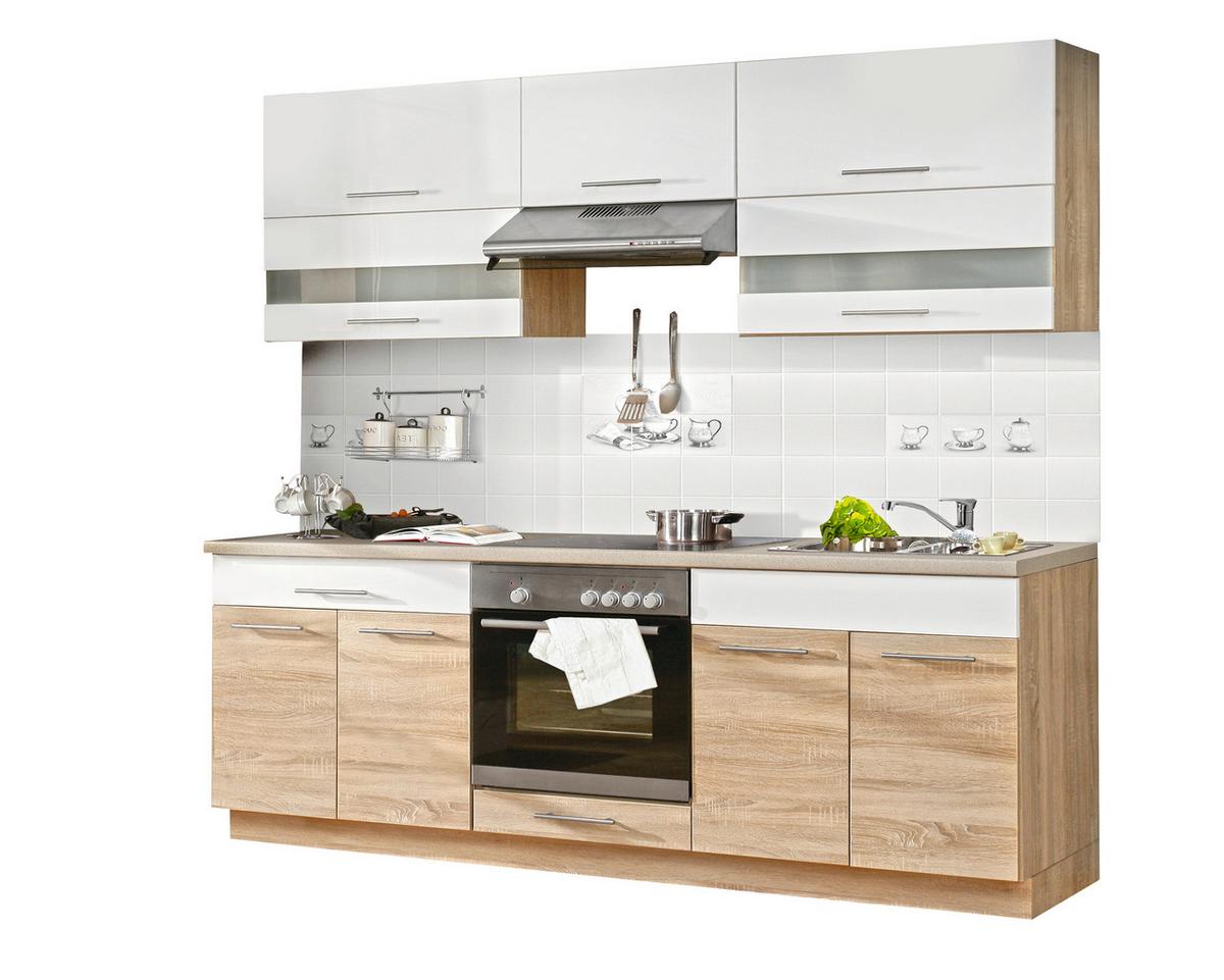 Konyhablokk Corina - Sonoma tölgy/fehér, Modern, műanyag/Üveg (220/214.9/60cm)