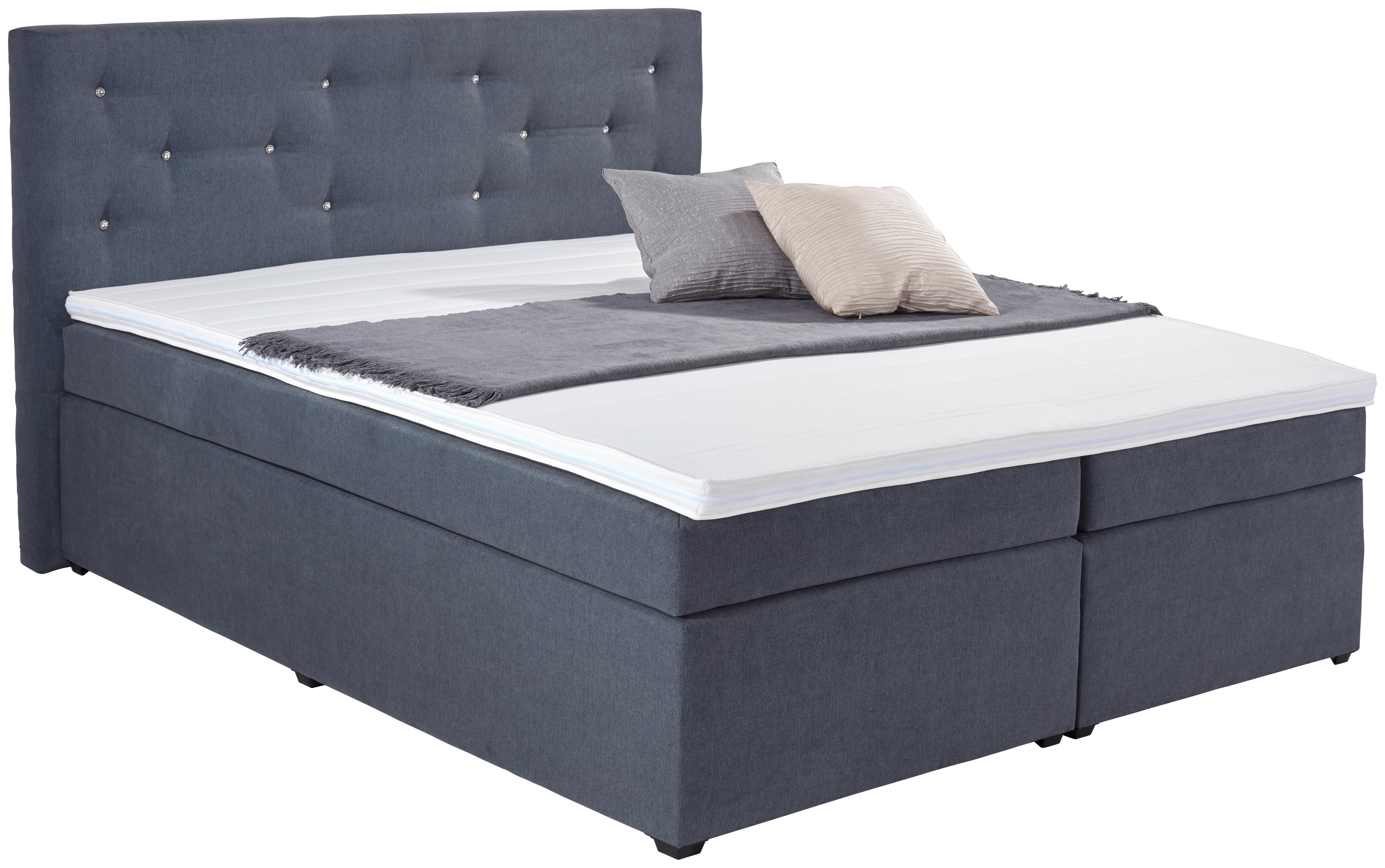 Boxspringbett Mit Topper, Strasssteinen 180x200 Luminosa - Anthrazit/Schwarz, MODERN, Textil (180/200cm)