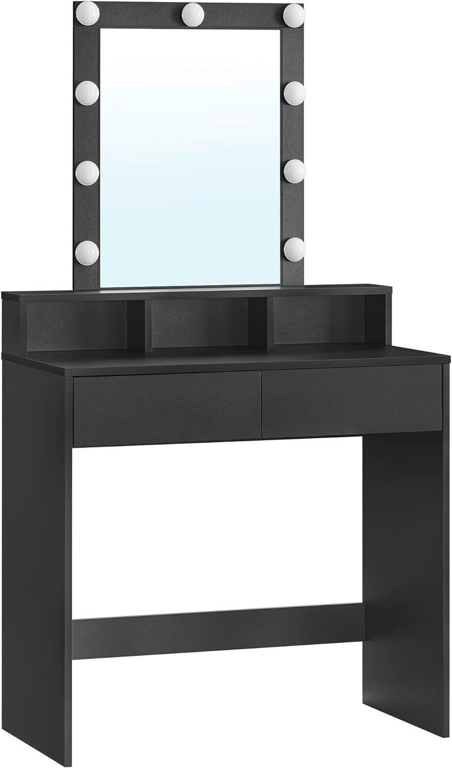 Schminktisch B: 40 cm Schwarz - Schwarz, Trend, Glas/Holzwerkstoff (80/40/145cm) - Boxxx