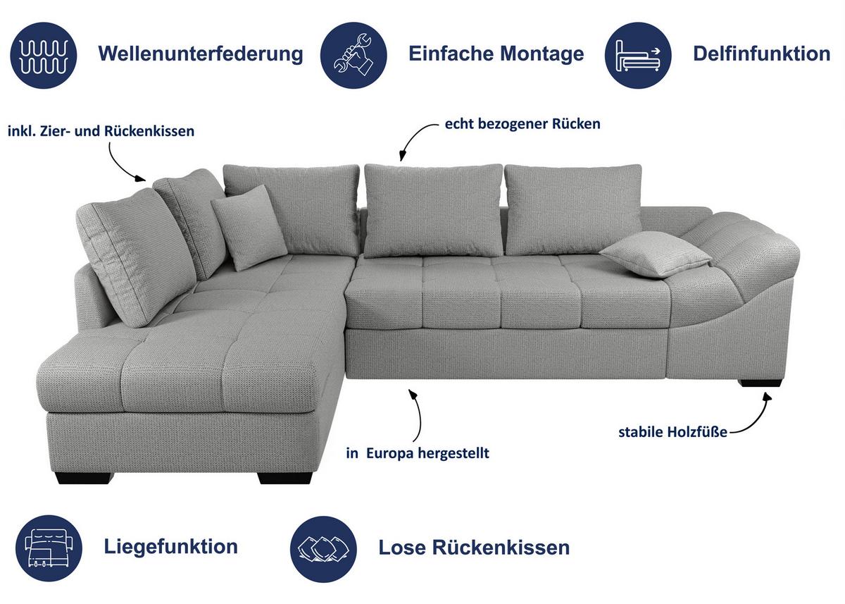Eckschlafsofa Alvito Beige S: 298x202 Cm - Beige/Schwarz, MODERN, Textil (298/202cm) - MID.YOU
