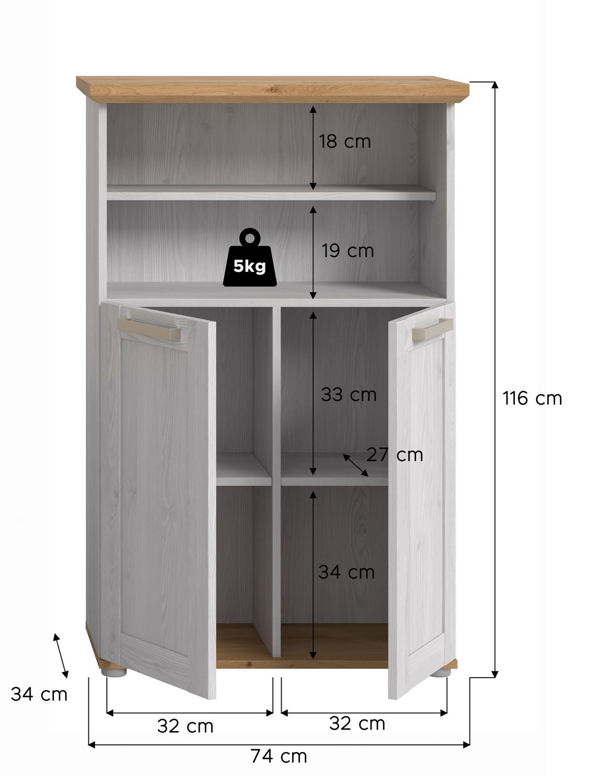 Midischrank Verona Eiche Dekor /Lärchefarben B: 74cm - Silberfarben/Lärchefarben, Trend, Holzwerkstoff (74/116/34cm) - MID.YOU
