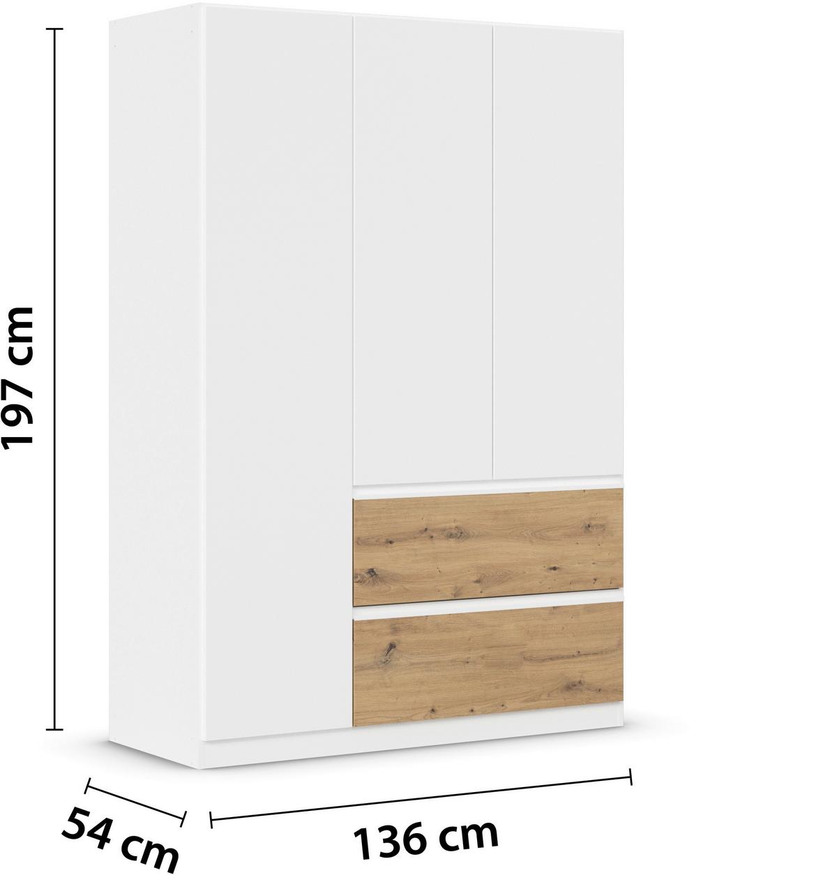 Drehtürenschrank Costa Weiß Eiche Artisan Dekor - Eiche Artisan/Weiß, MODERN, Holzwerkstoff (136/197/54cm) - Rauch Möbel