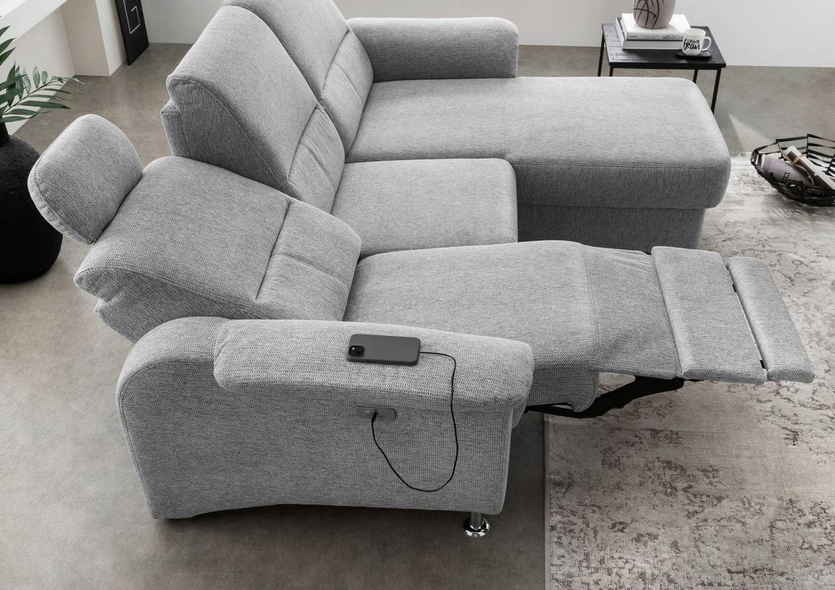 Ecksofa mit Stauraum Parole Silberfarben Chenille - Chromfarben/Silberfarben, MODERN, Textil (231/165cm) - Livetastic
