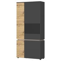 Vitrine Luci Grau Eiche Artisan/Grau B: 90,4 cm - Schwarz/Eiche Artisan, Trend, Glas/Holzwerkstoff (90,4/199/40cm) - MID.YOU