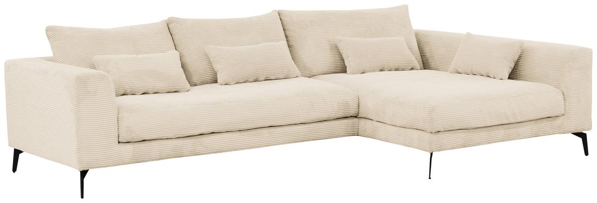 Ecksofa Berlin Cord Creme 313x172 cm - Creme/Schwarz, Design, Textil (313/172cm) - Livetastic