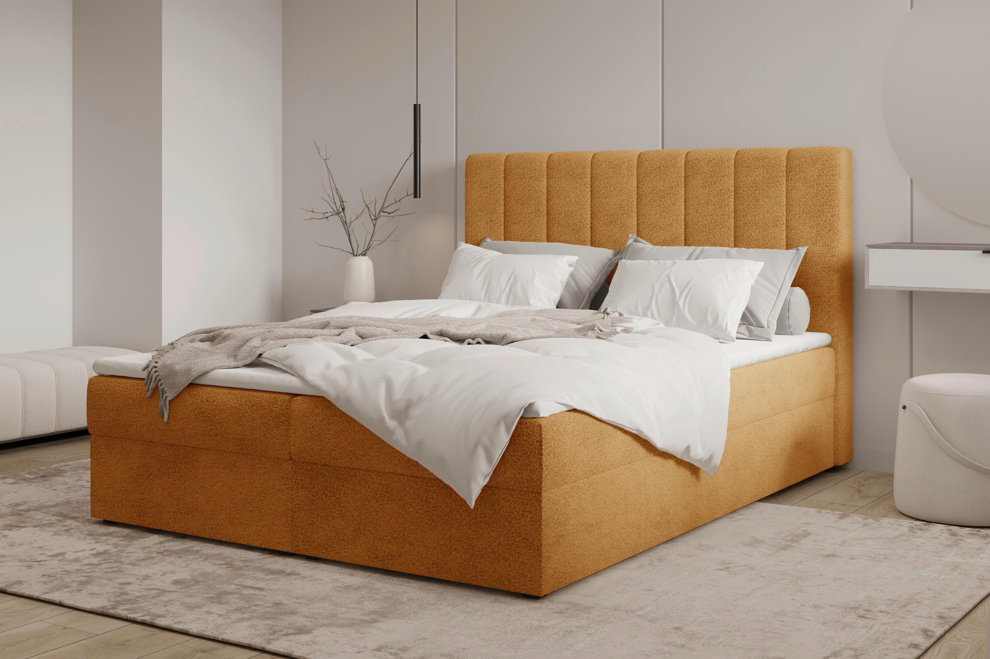 Boxbett Paris mit Topper 140x200 - Rostfarben/Schwarz, MODERN, Holz/Kunststoff (140/200cm) - Livetastic