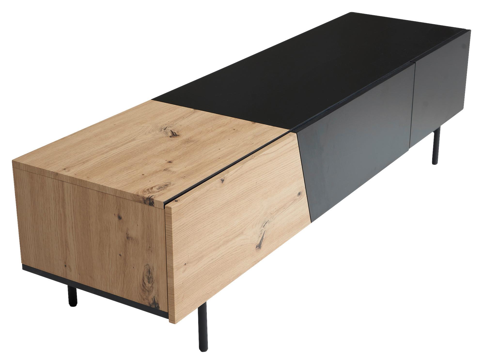 Nízka komoda čierna/dekor dub - čierna/farba duba, Design, kov/kompozitné drevo (150/40/40cm) - Livetastic