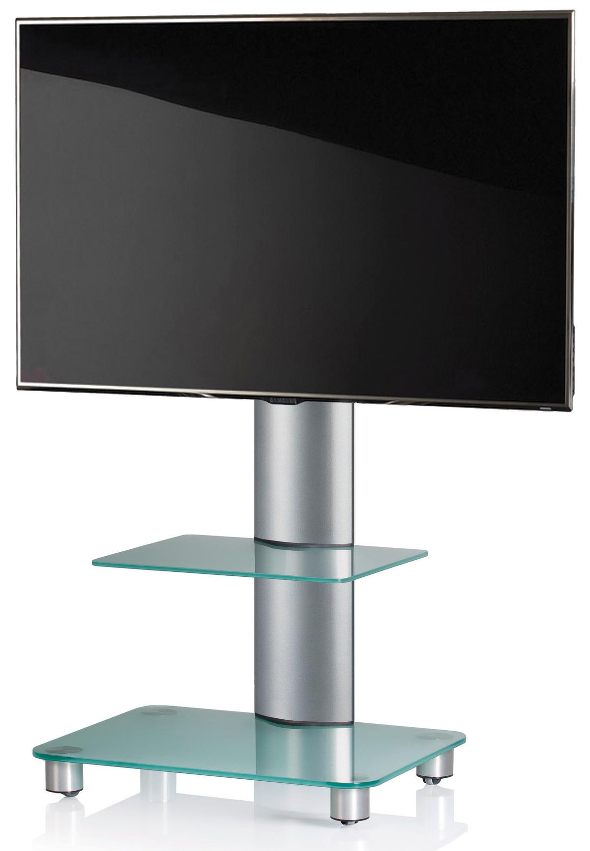 TV-Rack bis 70" schwenkbar mit Rollen Tosal max. 30 kg - Transparent/Silberfarben, KONVENTIONELL, Glas/Metall (60/100/44cm) - MID.YOU