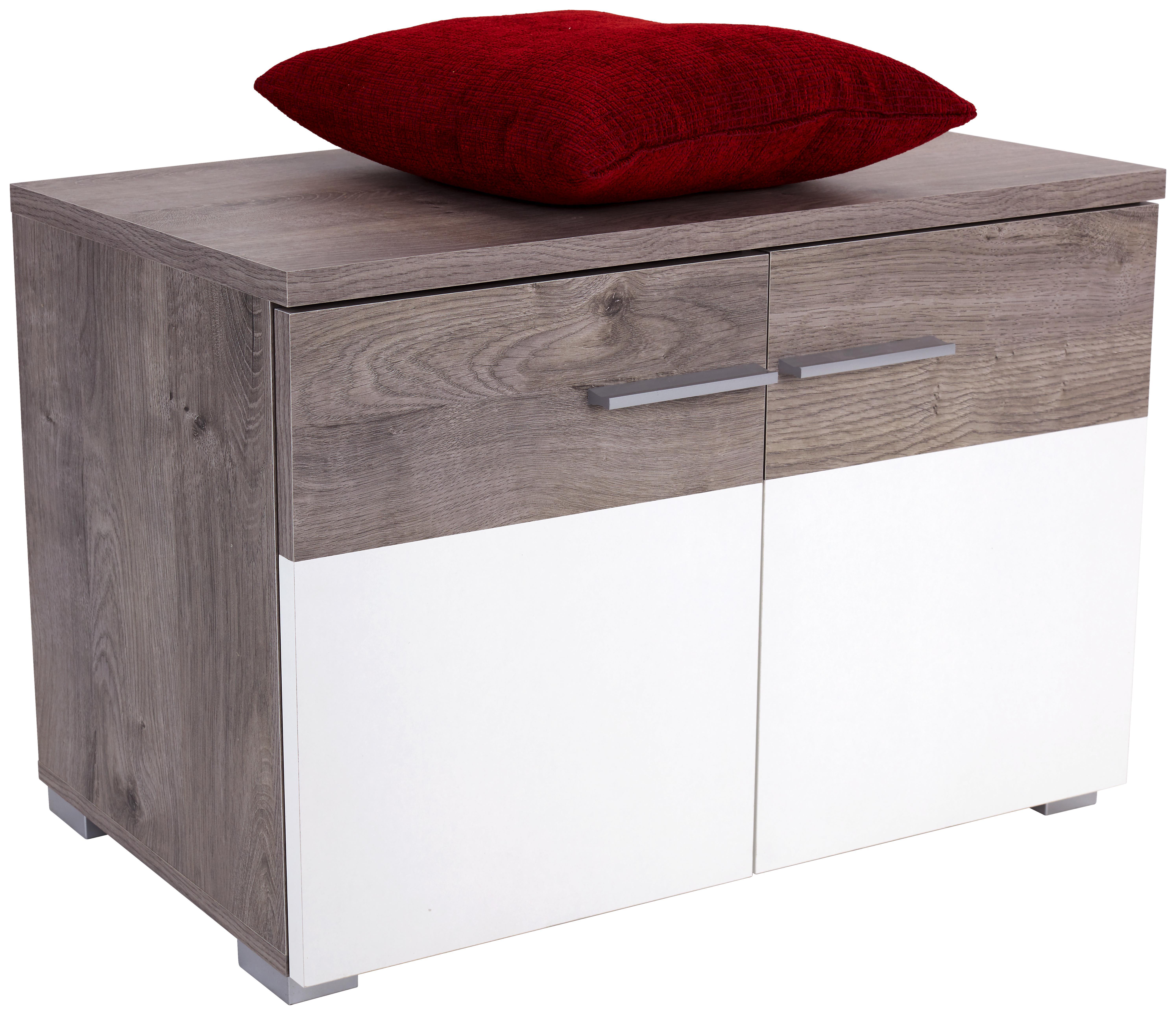 Előszoba Pad Monza - Tölgyfa/Fehér, modern, Faalapú anyag (80/50/36cm)