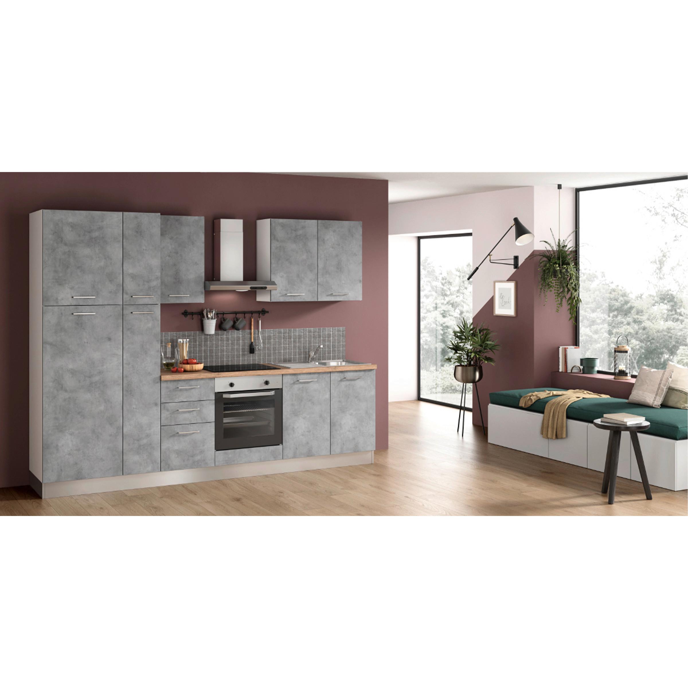 Küchenzeile Aura Mit Geräte 285 Cm Hellgrau/beton Optik - Honigeiche/Hellgrau, LIFESTYLE, Holzwerkstoff/Kunststoff (285cm) - MID.YOU