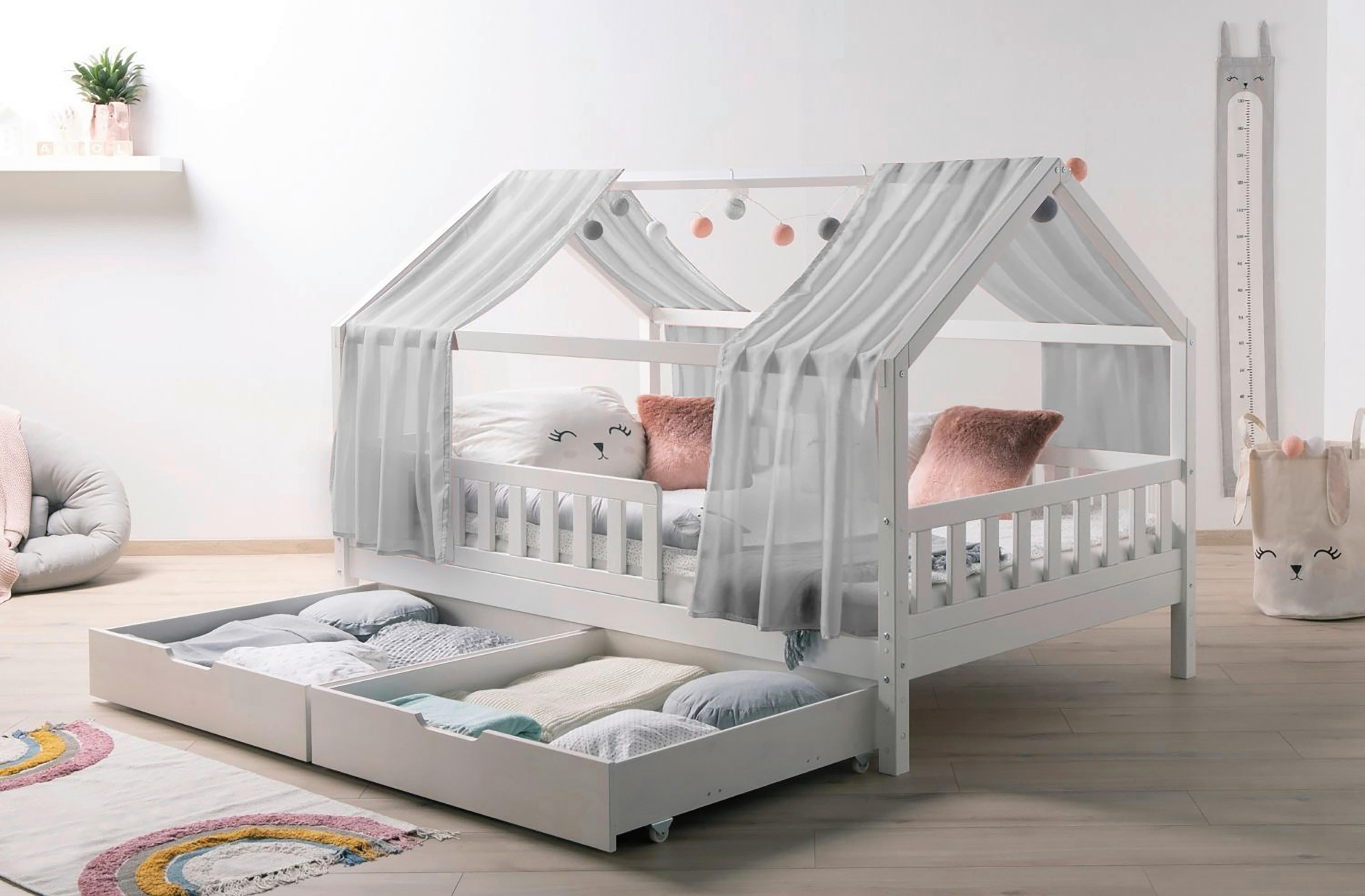 Hausbett Kim Grau/Weiß 120x200cm - Weiß/Naturfarben, MODERN, Holz/Textil (120/200cm) - Livetastic