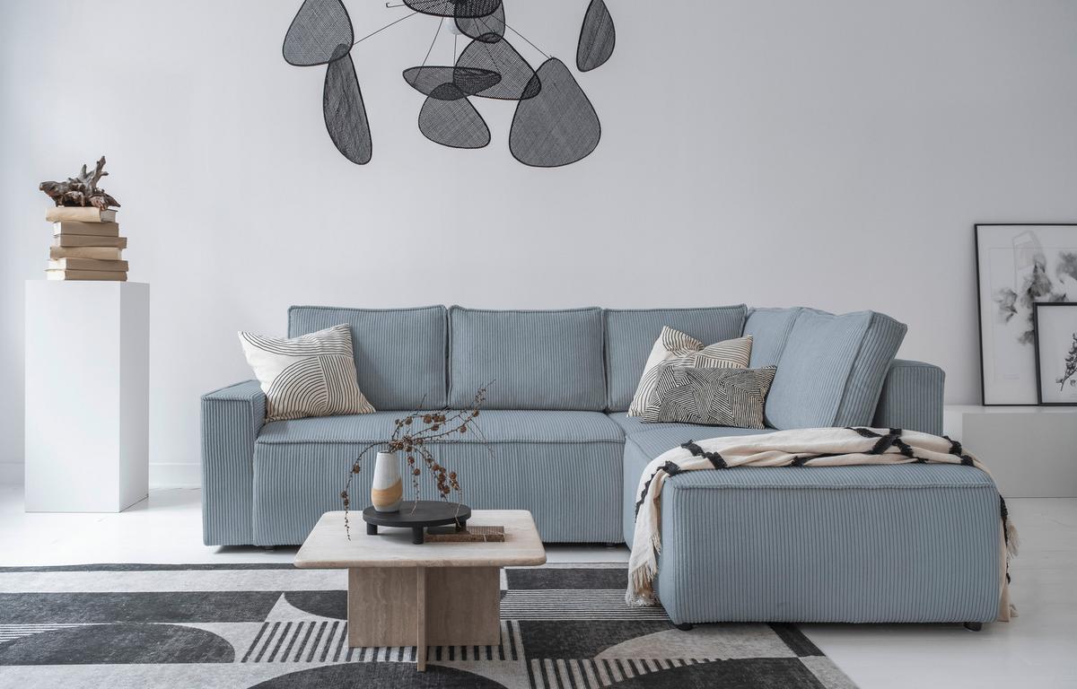 Sedačka OLIVER, pravá, světle šedá barva - černá/světle šedá, Design, textil/plast (247/194cm) - MID.YOU
