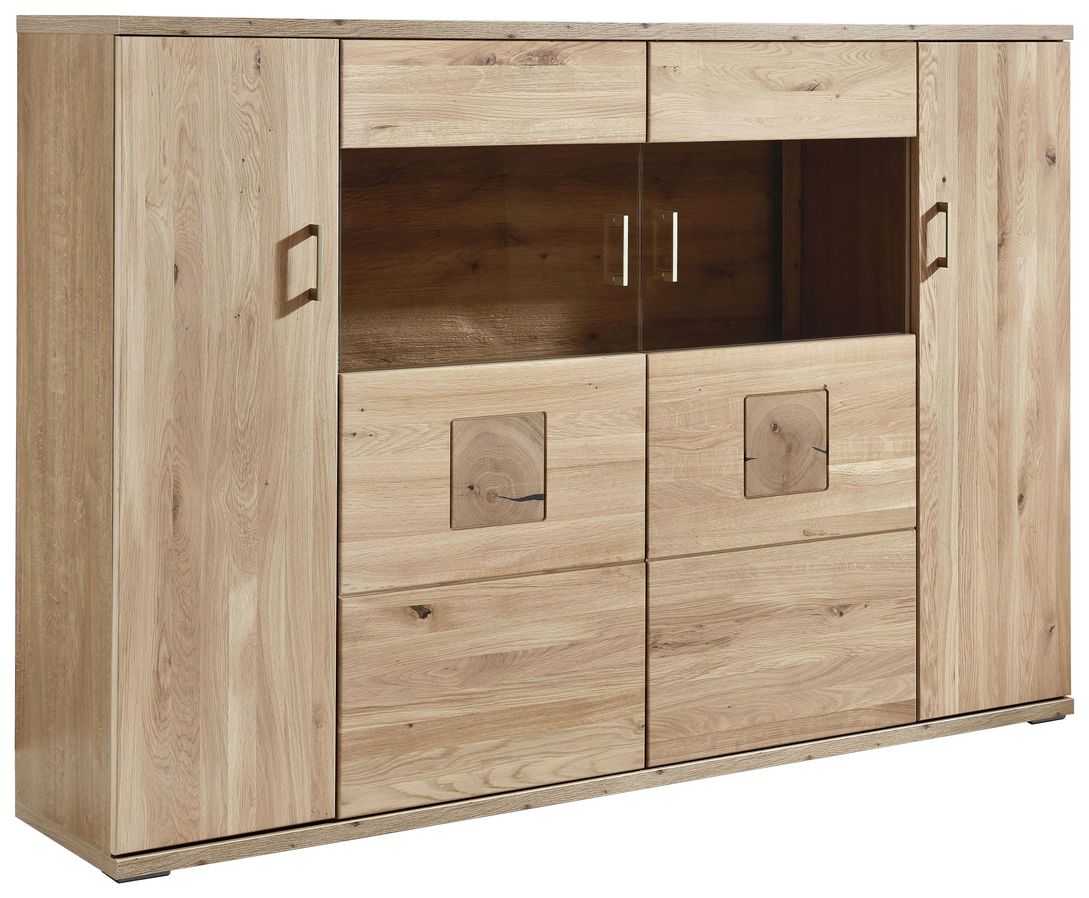 HIGHBOARD KANSAS - Alteiche/Silberfarben, KONVENTIONELL, Glas/Holz (180/124,6/37,4cm) - Livetastic