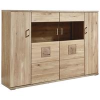 HIGHBOARD KANSAS - Alteiche/Silberfarben, KONVENTIONELL, Glas/Holz (180/124,6/37,4cm) - Livetastic
