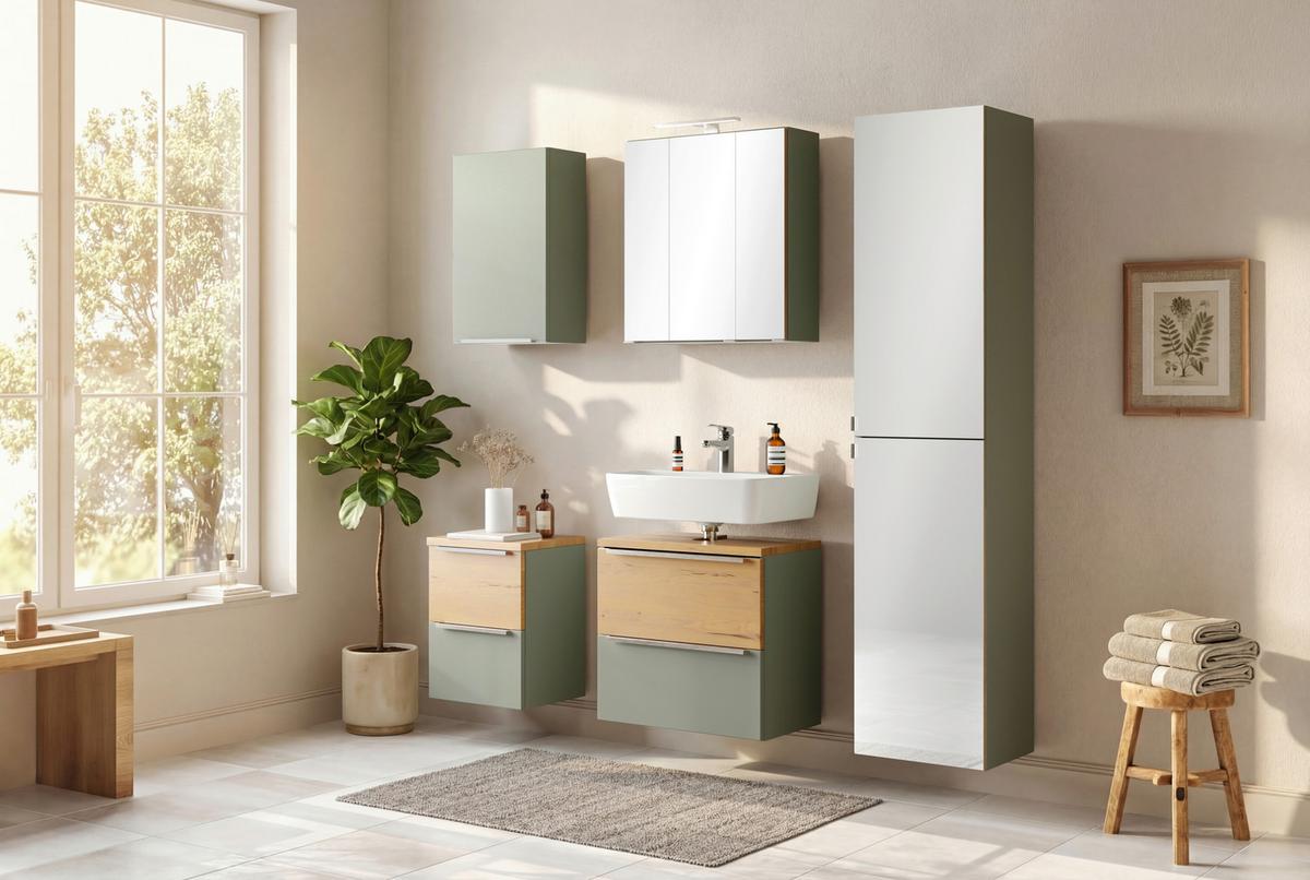 Unterschrank Verona Schilfgrün/Wildeiche B: 40cm - Schilfgrün/Wildeiche, Trend, Holzwerkstoff (40/54/35cm) - Held