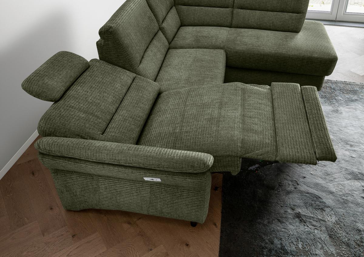 Ecksofa Cavoli Olivgrün Relaxfunktion S: 266x190 cm - Schwarz/Olivgrün, MODERN, Textil (266/190cm) - Livetastic