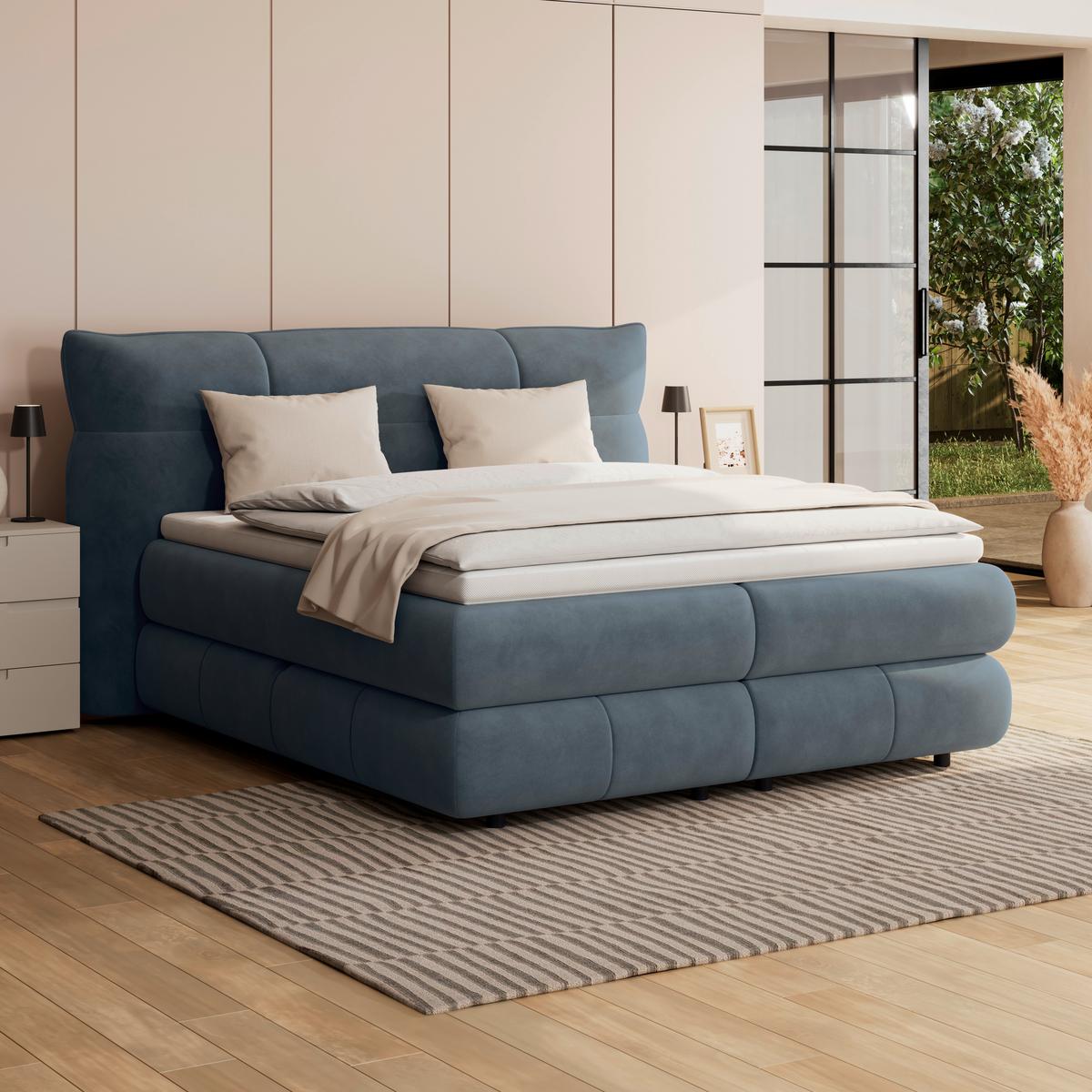 Boxspringbett Carmelo Blaugrün 180x200 cm - Schwarz/Grün, Trend, Textil (180/200cm)