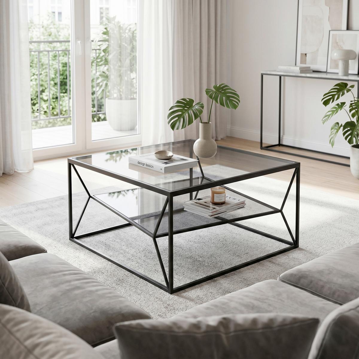 KONFERENČNÝ STOLÍK ANGEL - čierna/sivá, Modern, kov/sklo (70/38/70cm) - Premium Living