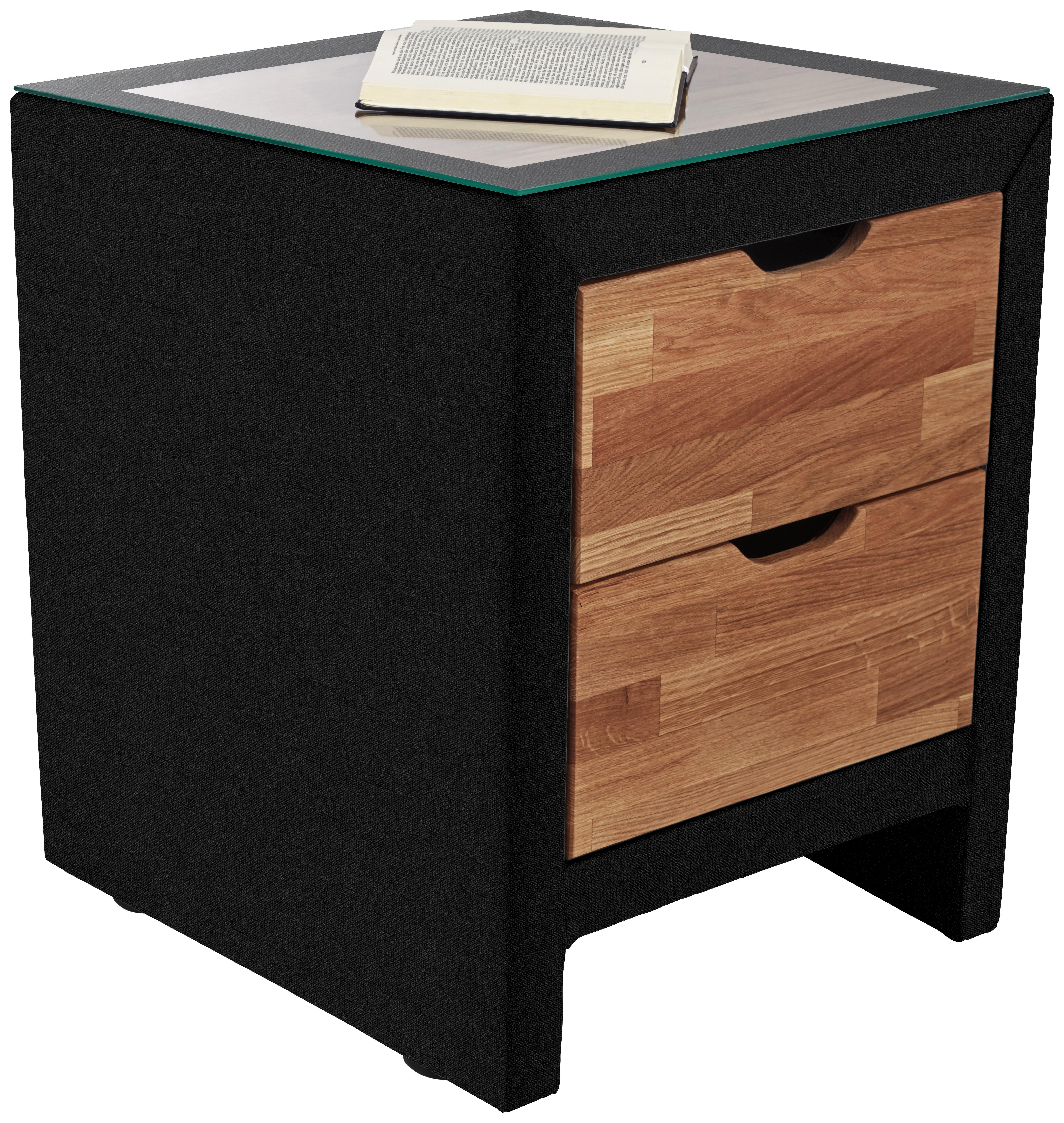 Nachtkästchen Mara - Eichefarben/Schwarz, KONVENTIONELL, Holz/Textil (55/60/45cm)