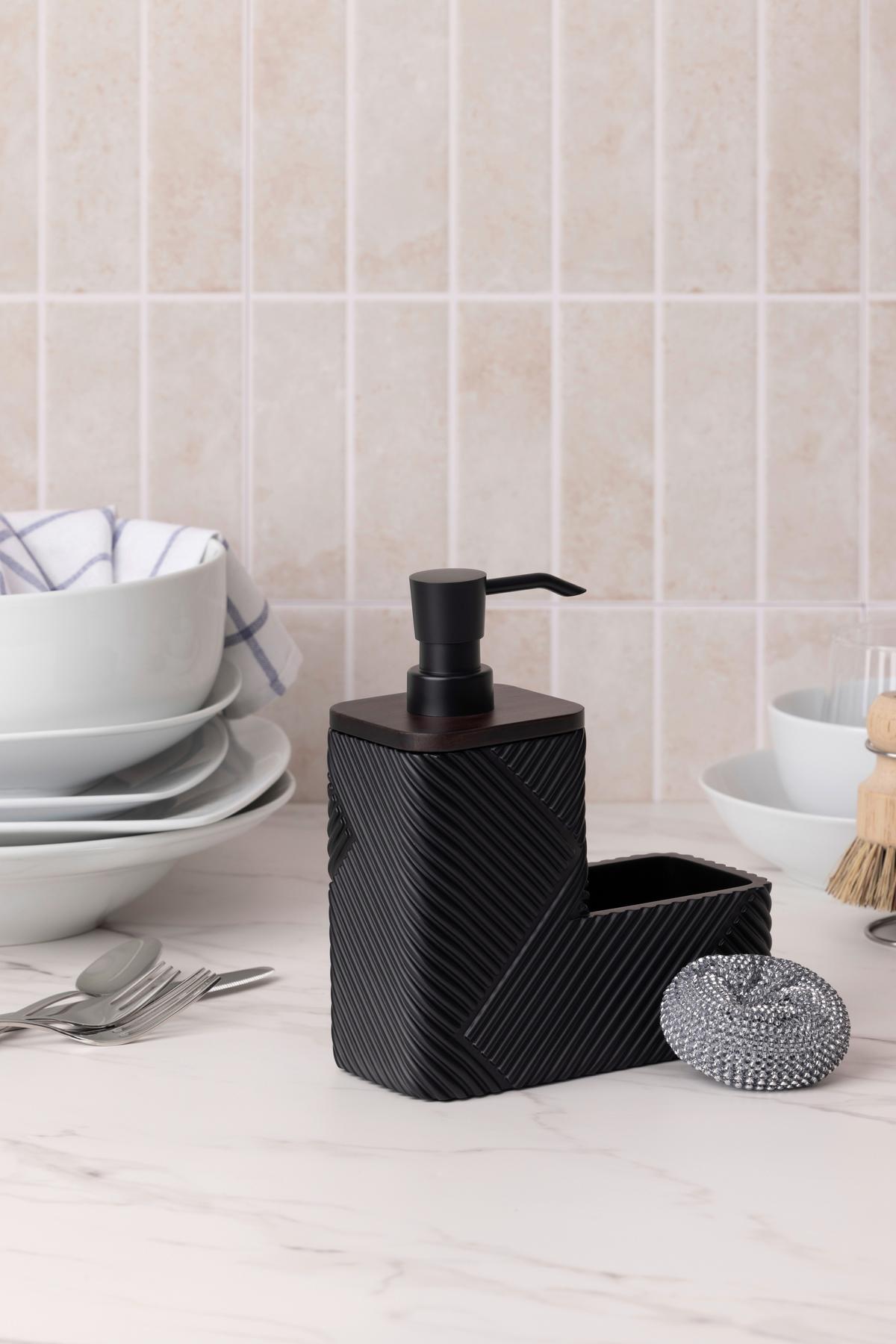 Spülmittelspender Arben - Dunkelbraun/Schwarz, KONVENTIONELL, Naturmaterialien/Kunststoff (17/7,5/18cm) - Luca Bessoni