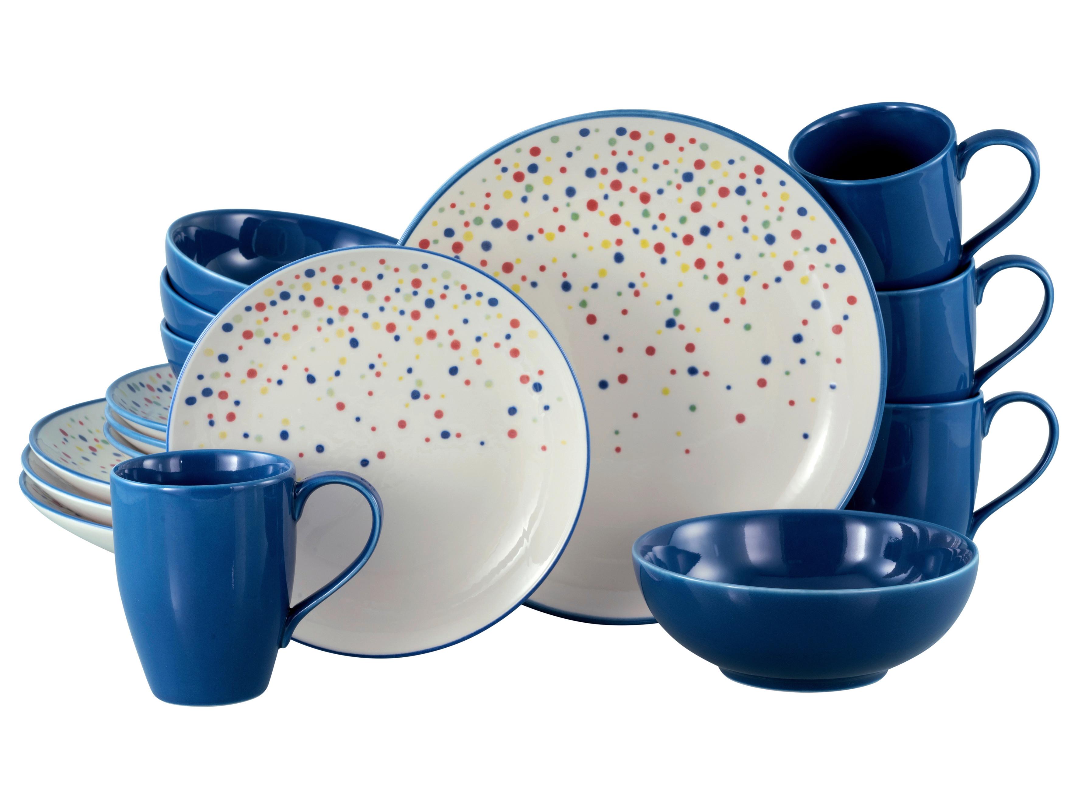 Kombiservice Joy Blau-bunt Blau, Creme 16--Teilig - Blau/Creme, Basics, Keramik - Creatable