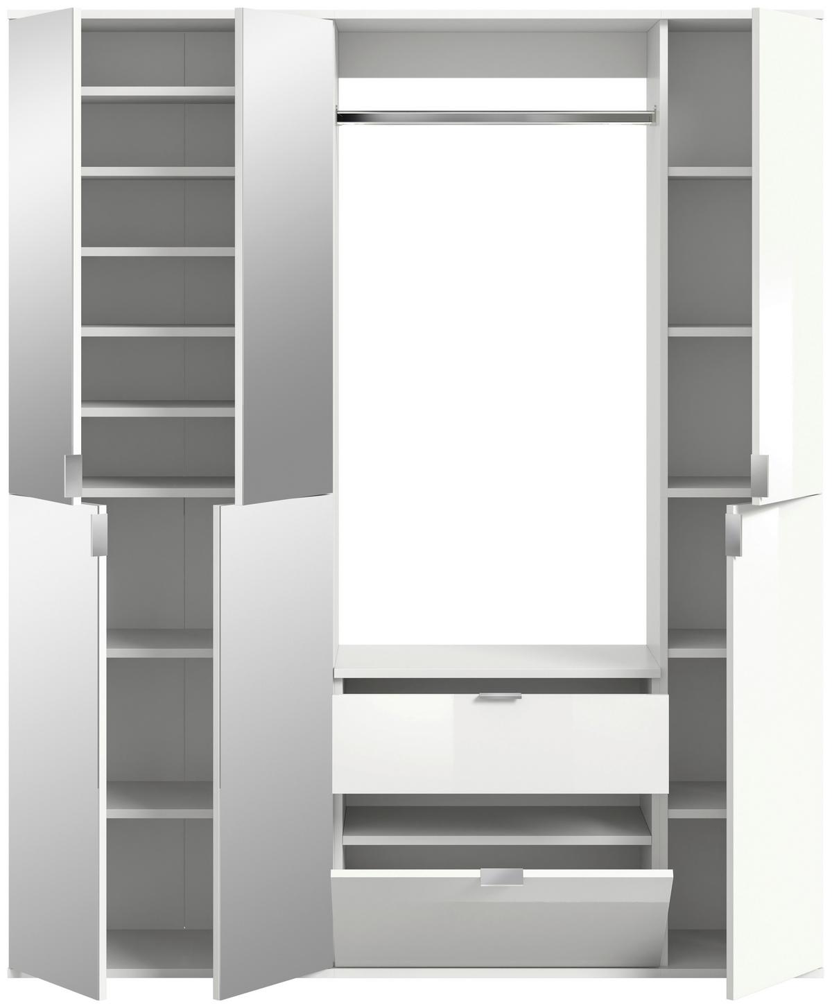 Garderobe Projekt X Weiß B: 152 Cm - Weiß Hochglanz, MODERN, Glas/Holzwerkstoff (152/193/34cm) - MID.YOU