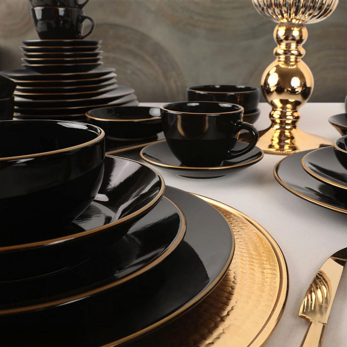 Kombiservice Porzellan, Für 6 Personen, Schwarz, Goldfarben - Goldfarben/Schwarz, Basics, Keramik (19/19/19cm) - P & B