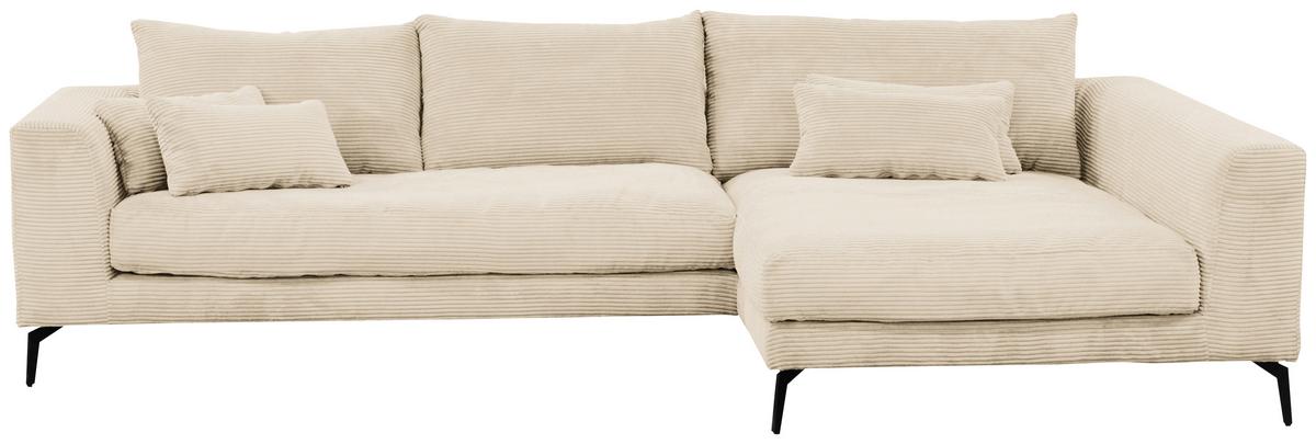 Ecksofa Berlin Cord Creme 313x172 cm - Creme/Schwarz, Design, Textil (313/172cm) - Livetastic