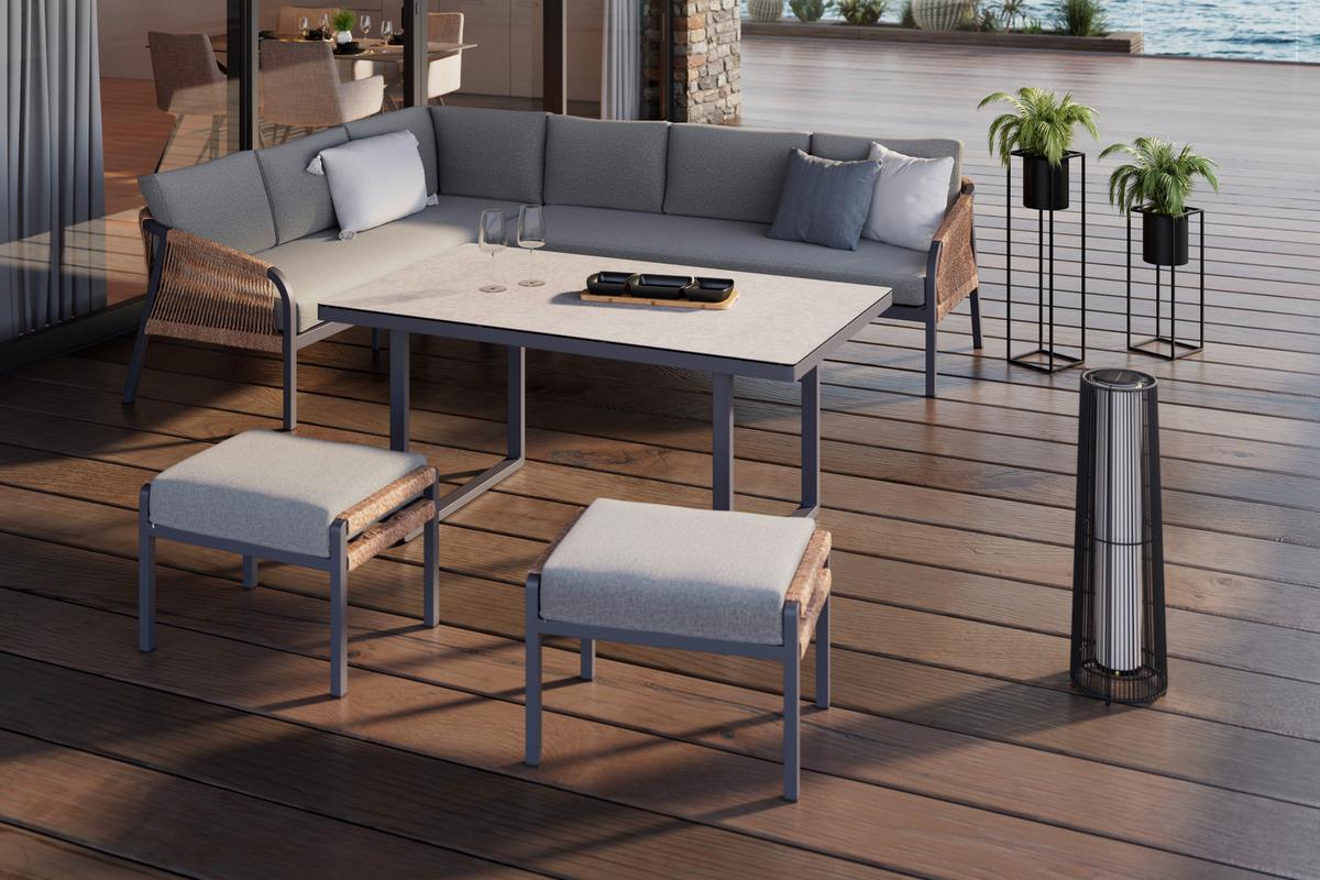 TERASOVÁ SEDACÍ SOUPRAVA CASA BLANCA - světle šedá/přírodní barvy, Moderní, kov/textil