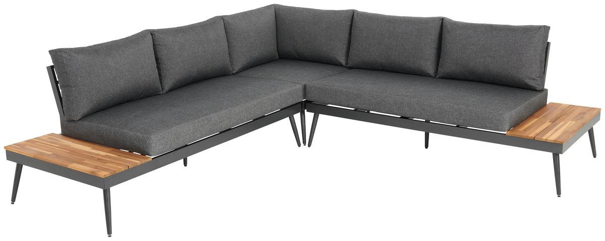 Terasová sedací souprava MANOCA - šedá/barvy hliníku, Moderní, kov/dřevo (247/247cm) - Beldano