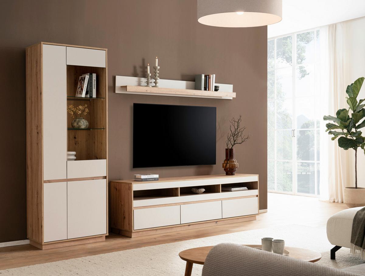 Wohnwand Sonora Eiche Artisan B: 292cm - Kaschmir/Eiche Artisan, Design, Glas/Holzwerkstoff (292/205/40cm) - MID.YOU