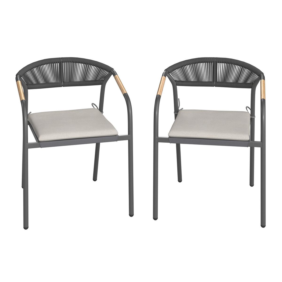 Sada záhradných kresiel BENICIO - sivá/prírodná farba, Modern, kov/textil (56/80/64cm) - Bessagi Garden