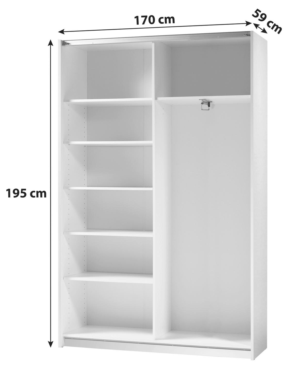 Schwebetürenschrank Time B: 170 cm Weiß - Weiß, MODERN (170/195/57,5cm) - P & B