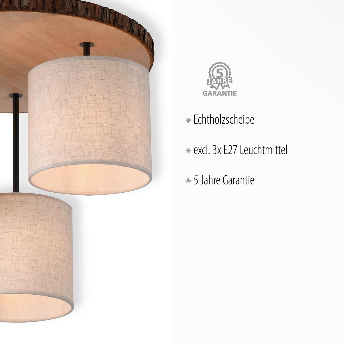 Deckenleuchte Bark Ø 50 Cm 3-Flammig Holz Rund - Beige/Braun, KONVENTIONELL, Kunststoff/Textil (26-120/50/45cm)