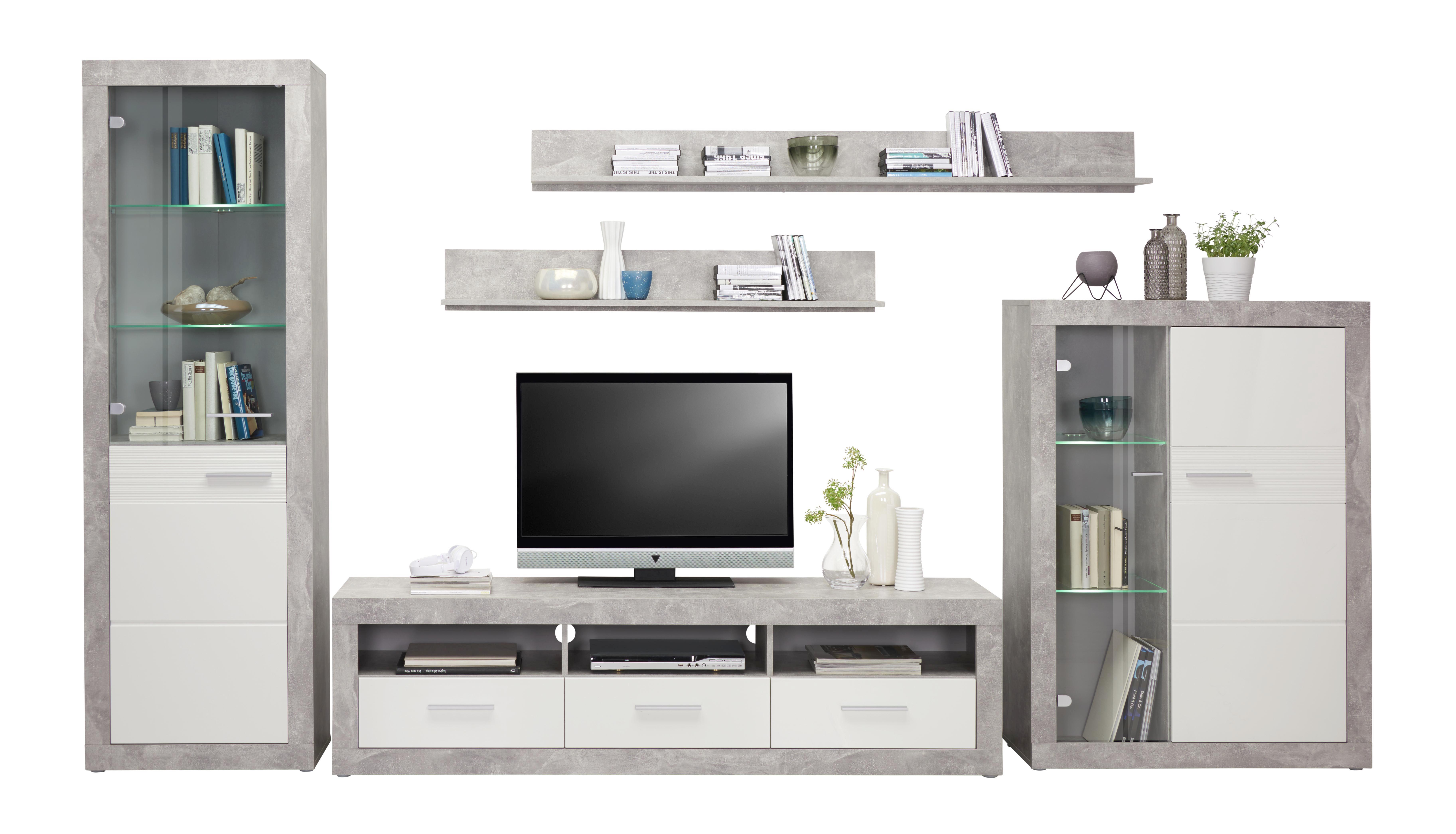 Wohnkombination Malta 7 - Weiß/Grau, MODERN, Glas/Holzwerkstoff (345/197/42cm)