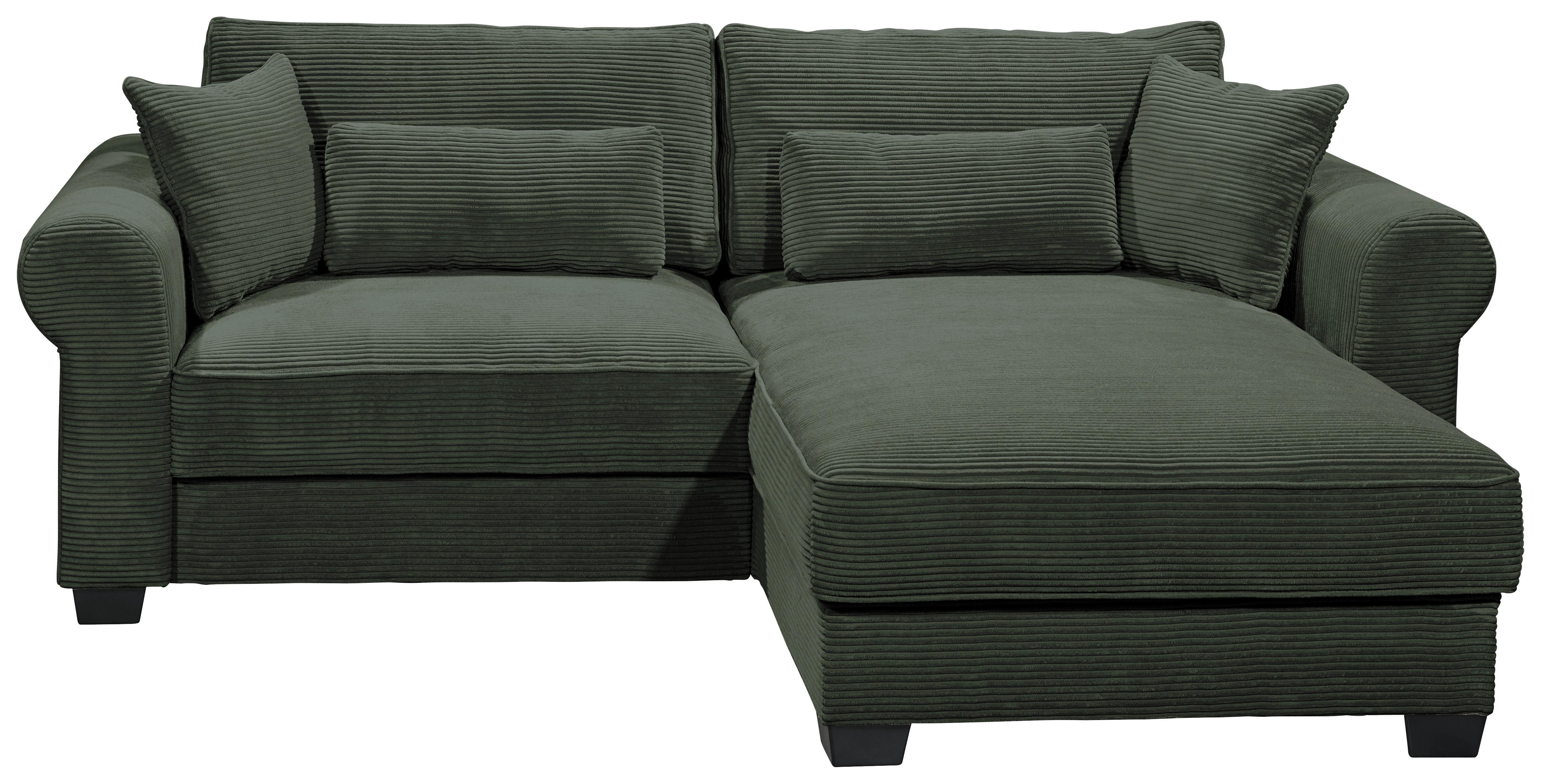 Ecksofa mit Schlaffunktion Angelina Dunkelgrün Kord - Dunkelgrün/Schwarz, Basics, Textil (255/185cm) - MID.YOU