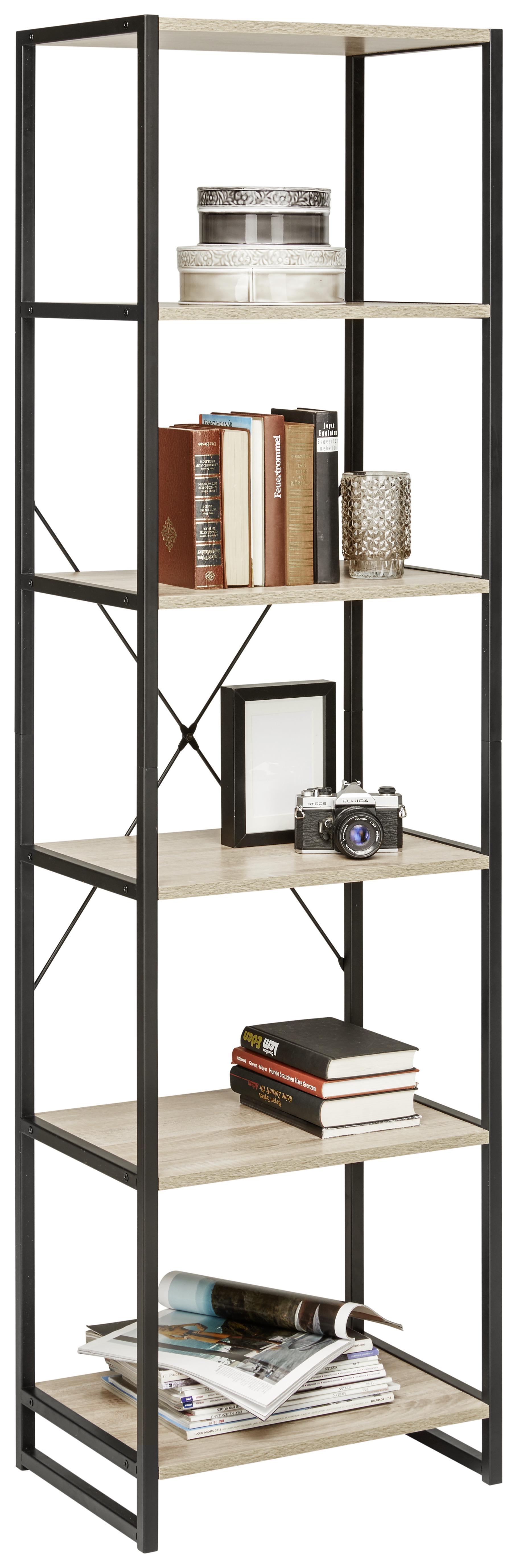 Regál Bono - čierna/dub sonoma, Moderný, kov/kompozitné drevo (50/180/35cm) - Modern Living