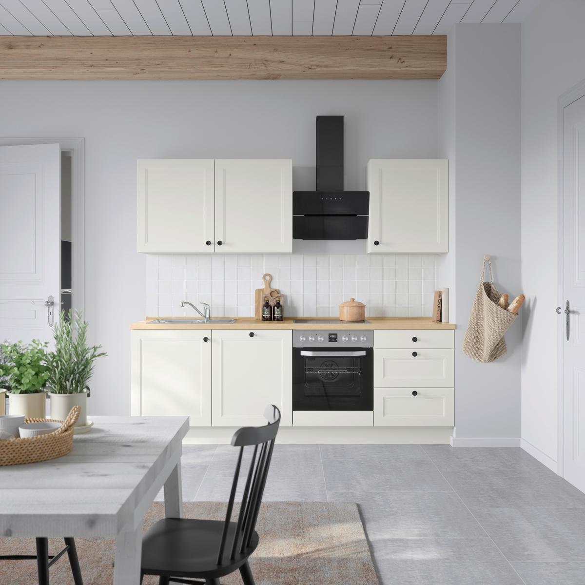 Kuchynská linka 240 cm, biela/dekor dub Sierra - čierna/biela, Modern, kov/kompozitné drevo (240cm) - Nobilia