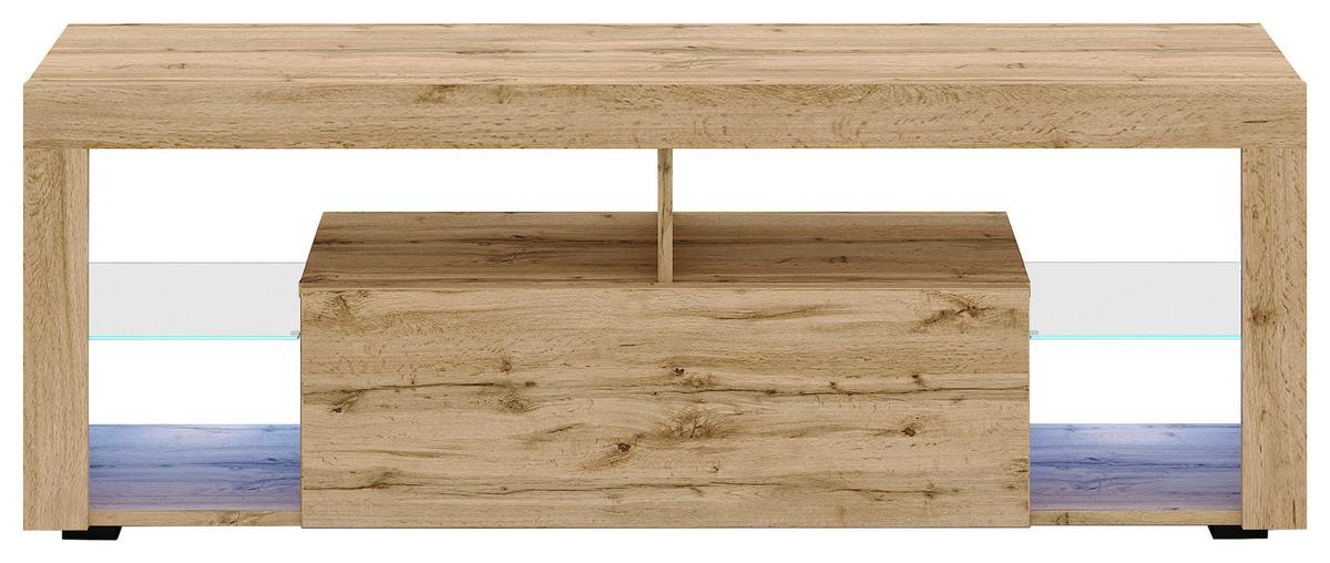 Lowboard Everest 140 Led - Eiche Wotan/Schwarz, Design, Glas/Holzwerkstoff (140/50,5/35cm) - Livetastic