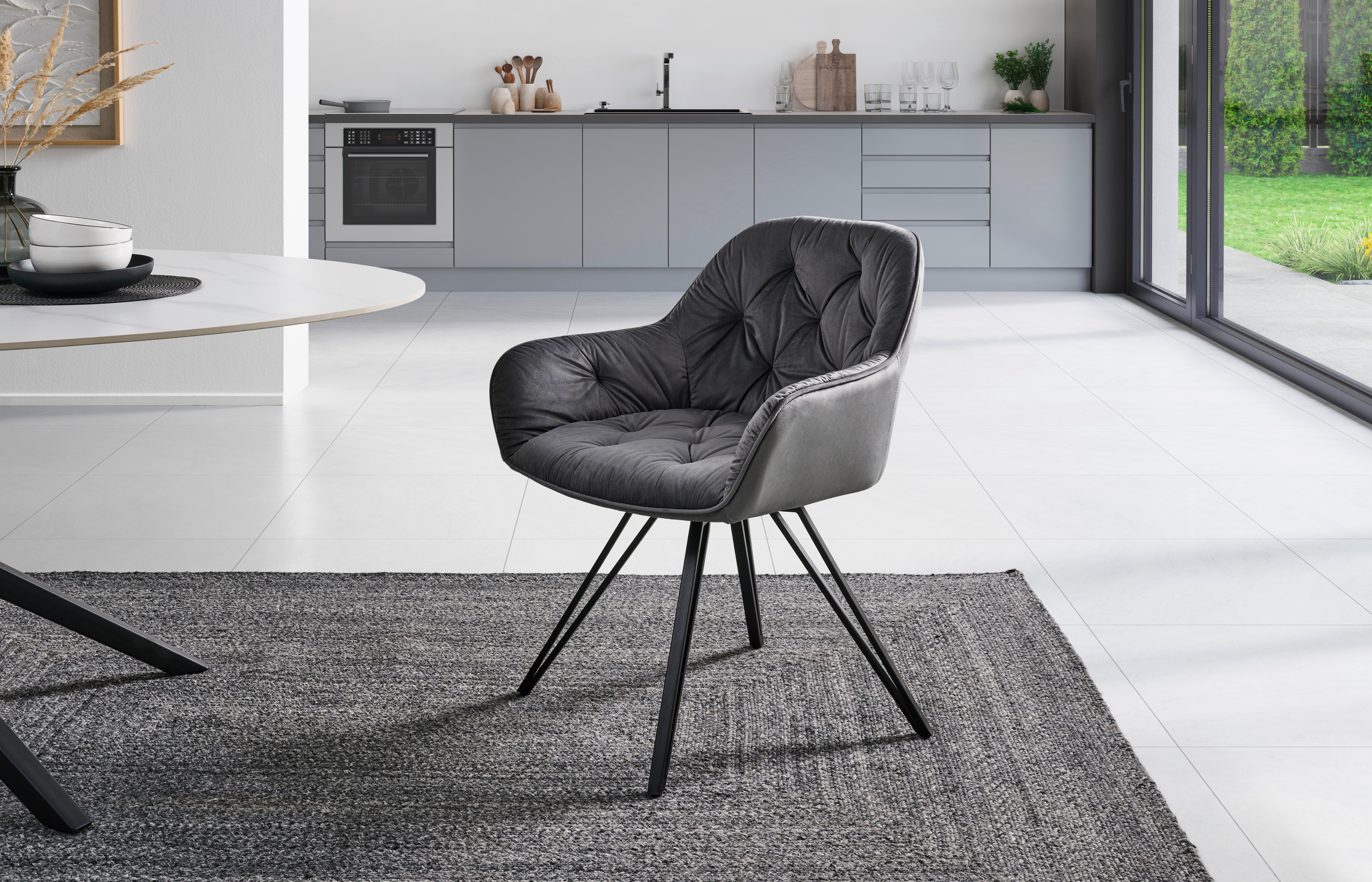 Armlehnstuhl Cardiff - Dunkelgrau/Schwarz, LIFESTYLE, Holz/Textil (61/82/62cm) - Livetastic