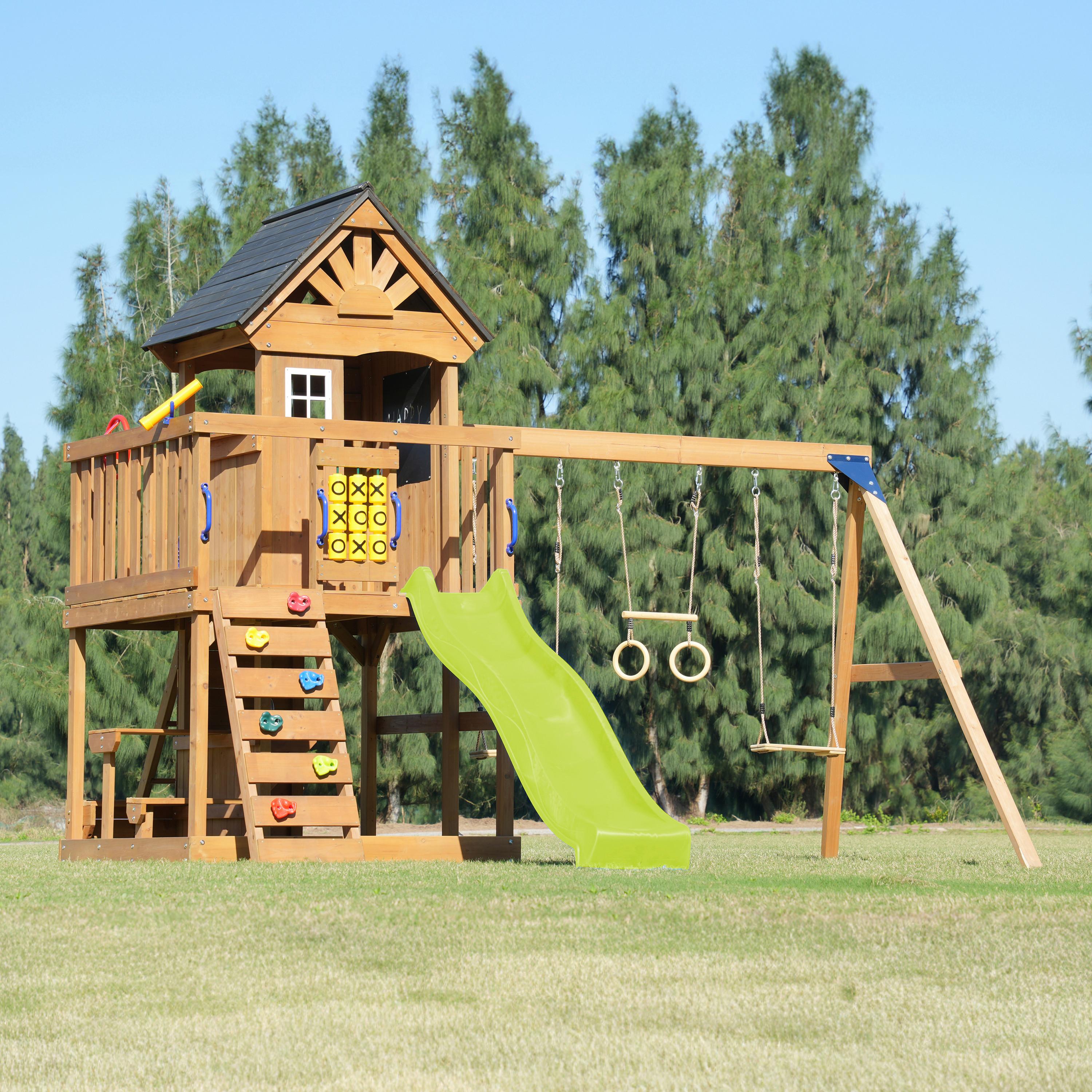 Spielturm Mit Rutsche Limegrün - Anthrazit/Limette, Basics, Holz/Kunststoff (435/410/305cm) - Ambia Garden