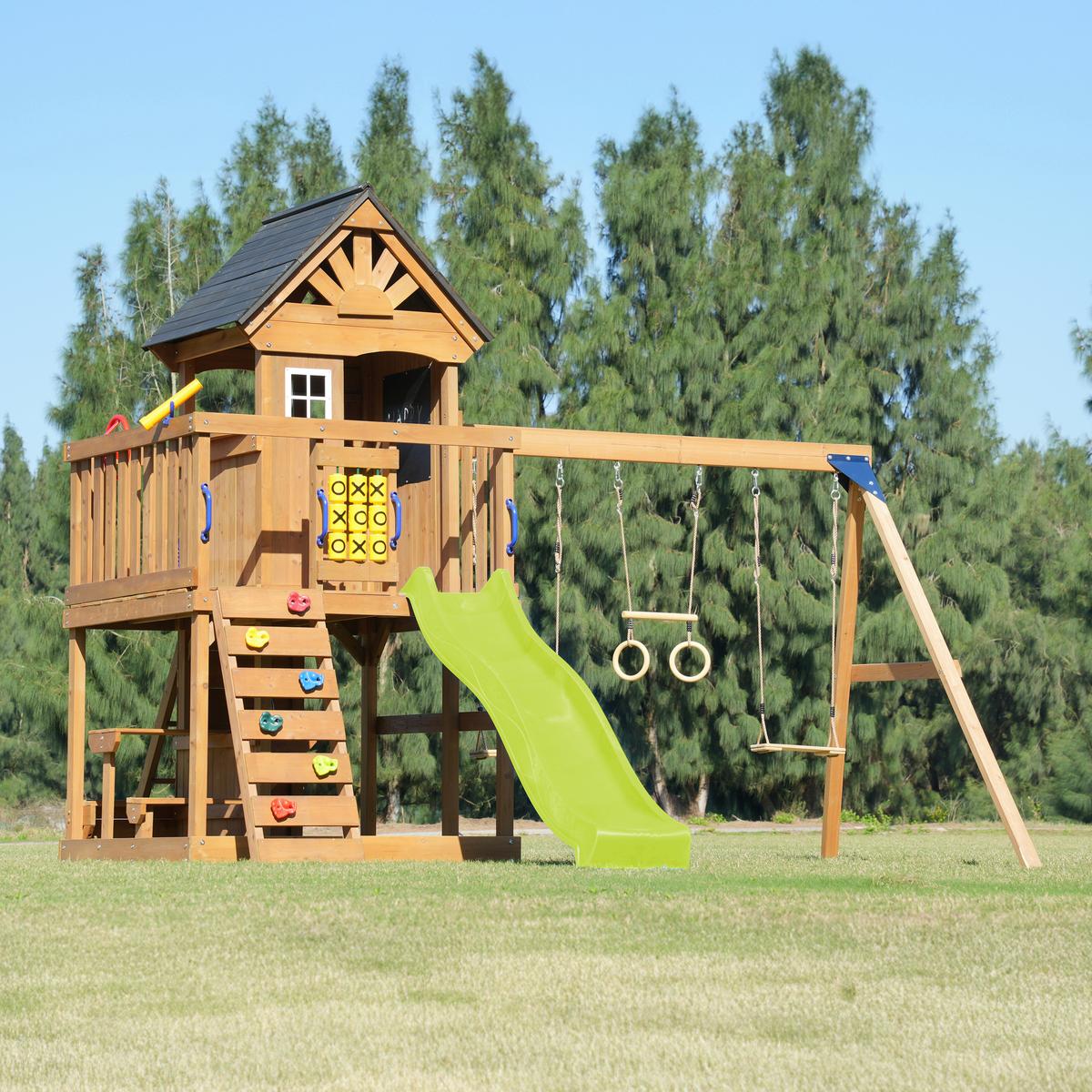 Spielturm mit Rutsche Limegrün - Anthrazit/Limette, Basics, Holz/Kunststoff (435/410/305cm) - Ambia Garden