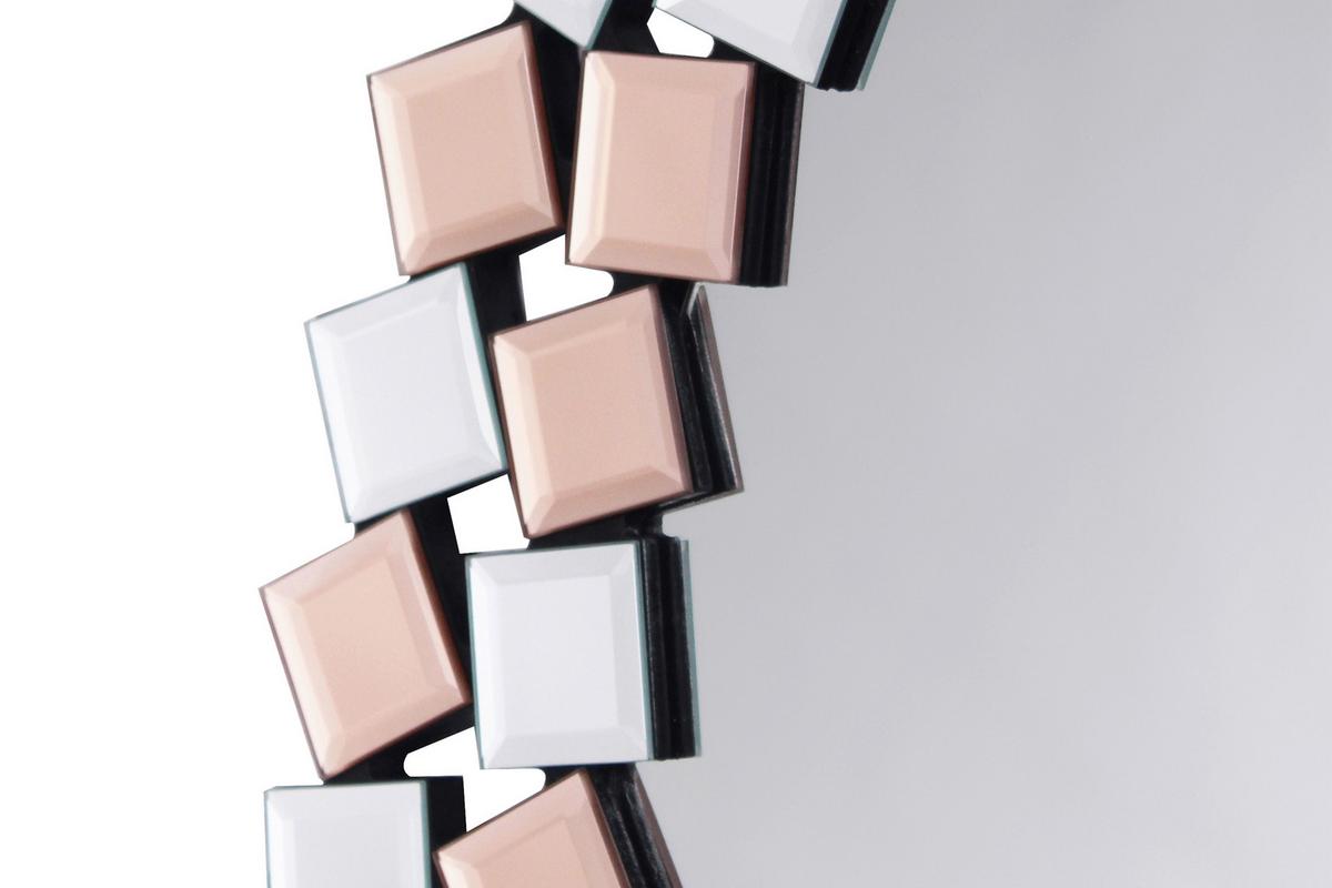 Wandspiegel Mosaic Rund 80 Cm Rahmen Rose/silber - Silberfarben/Roségold, Basics, Glas/Holzwerkstoff (80/80/1,6cm) - Kayoom