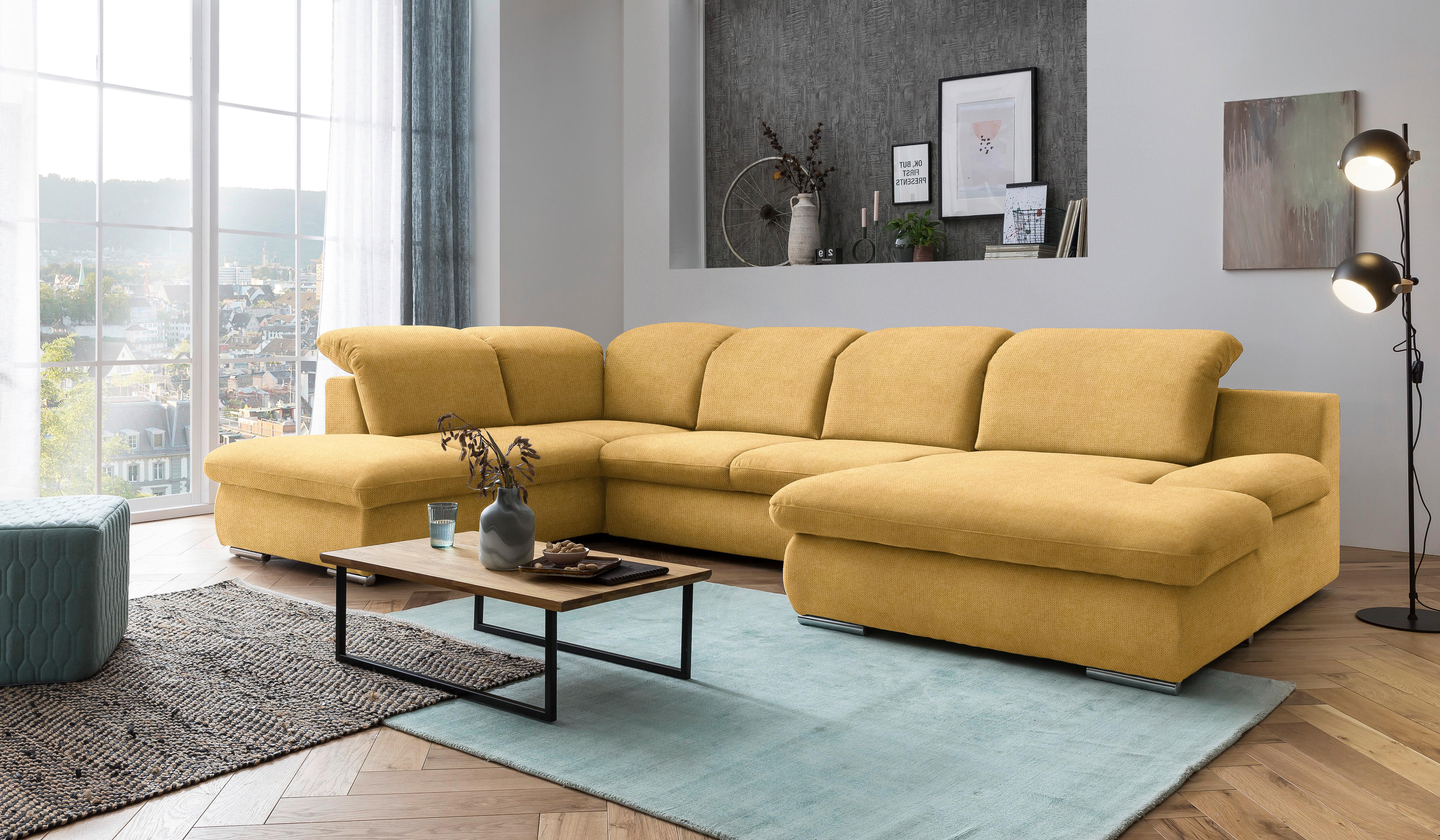 Wohnlandschaft Isona Gelb Chenille - Chromfarben/Gelb, Design, Textil (212/353/165cm) - Livetastic